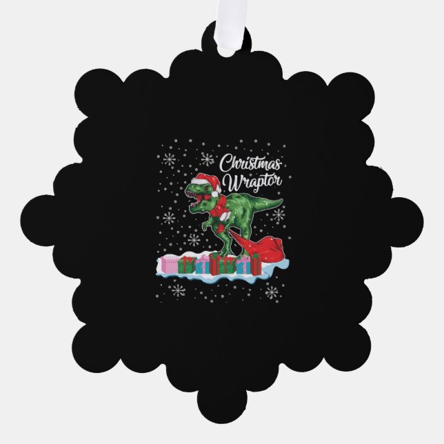 Funny Christmas Dinosaur Wraptor Velociraptor Tree Decoration Card (Front)
