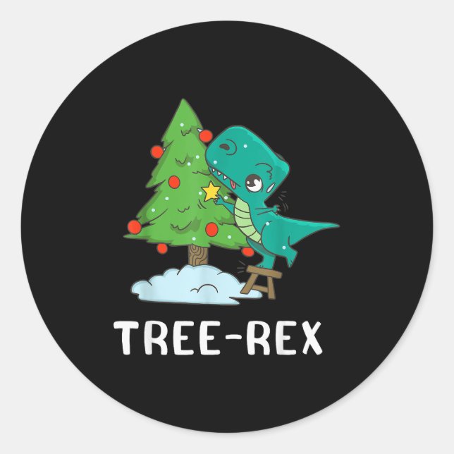 Funny Christmas Dinosaurs Christmas Tree Rex Cute  Classic Round Sticker (Front)