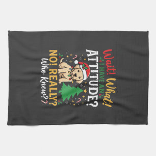 Funny Christmas Dog Attitude Holiday Tea Towel