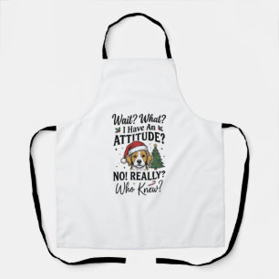 Funny Christmas Dog Attitude Vintage Engraving Shi Apron