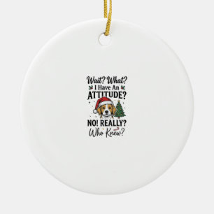Funny Christmas Dog Attitude Vintage Engraving Shi Ceramic Tree Decoration