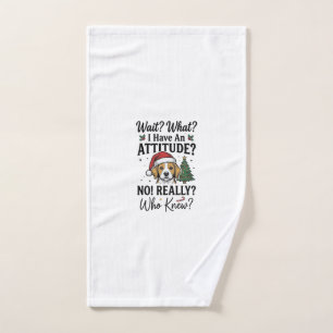 Funny Christmas Dog Attitude Vintage Engraving Shi Hand Towel