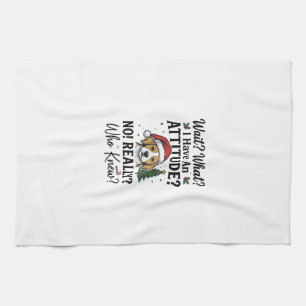 Funny Christmas Dog Attitude Vintage Engraving Shi Tea Towel