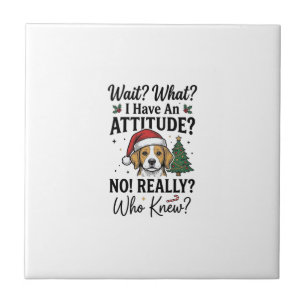 Funny Christmas Dog Attitude Vintage Engraving Shi Tile
