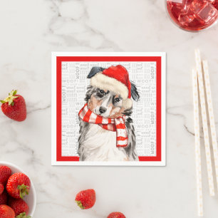 Funny Christmas Dog Australian Shepherd Party Napkin