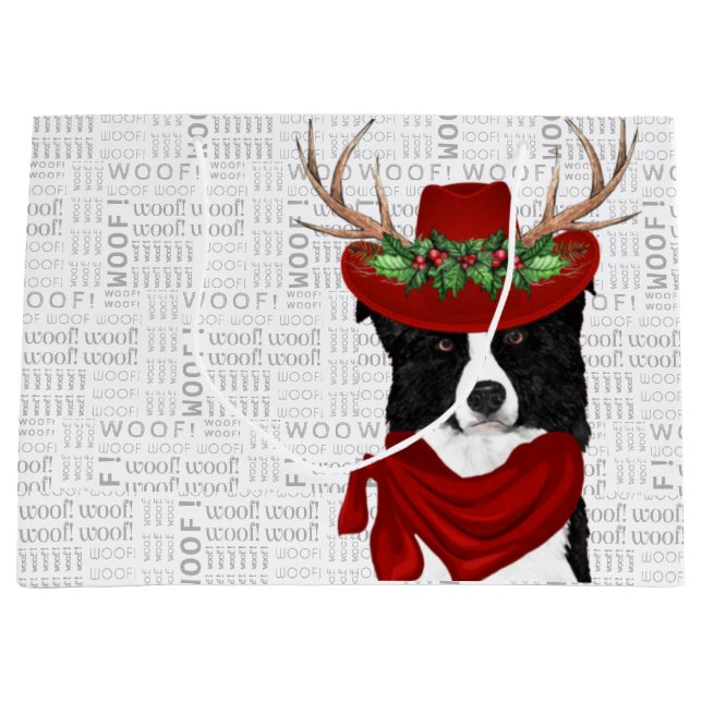 Funny Christmas Dog Border Collie Lover Large Gift Bag (Front)