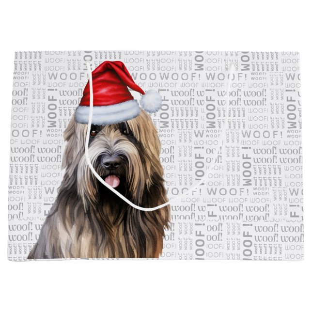Funny Christmas Dog Briard Shepherd Holiday Large Gift Bag (Front)