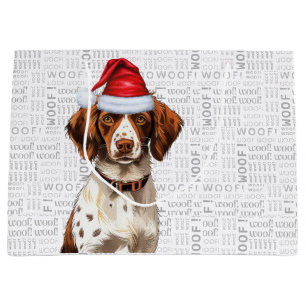 Funny Christmas Dog Brittany Spaniel Holiday Large Gift Bag