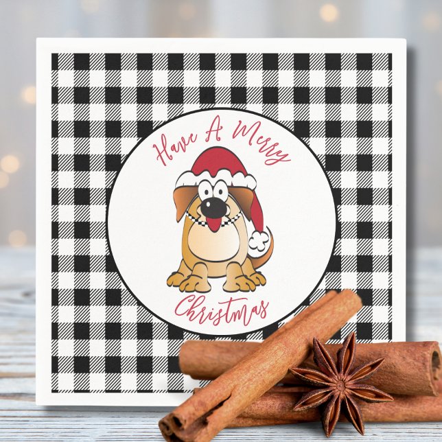 Funny Christmas Dog Cartoon Santa Hat Holiday Napkin (Creator Uploaded)