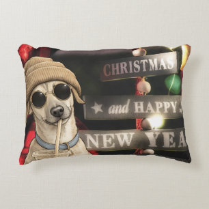 Funny Christmas Dog Drinking Bubble Tea Decorative Cushion