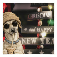 Funny Christmas Dog Drinking Bubble Tea