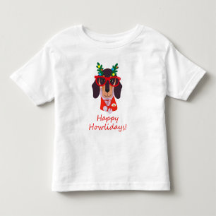 Funny Christmas Dog Howlidays Doxie Dachshund Cute Toddler T-Shirt