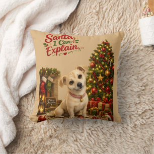 Funny Christmas Dog Illustration Cushion