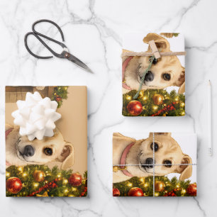 Funny Christmas Dog Illustration Wrapping Paper Sheet
