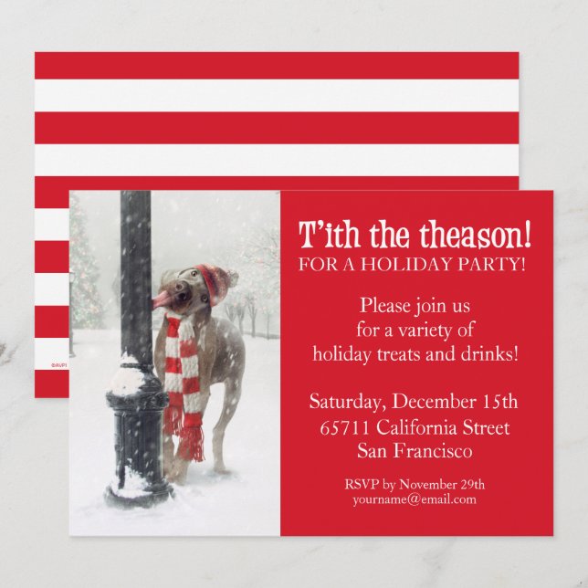 Funny Christmas Dog Licks Pole Invite (Front/Back)