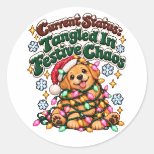 Funny Christmas Dog Lights Sarcastic Winter Classic Round Sticker