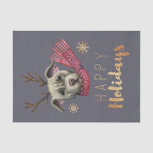 Funny Christmas Dog with Antlers Happy Holidays Tissue Paper