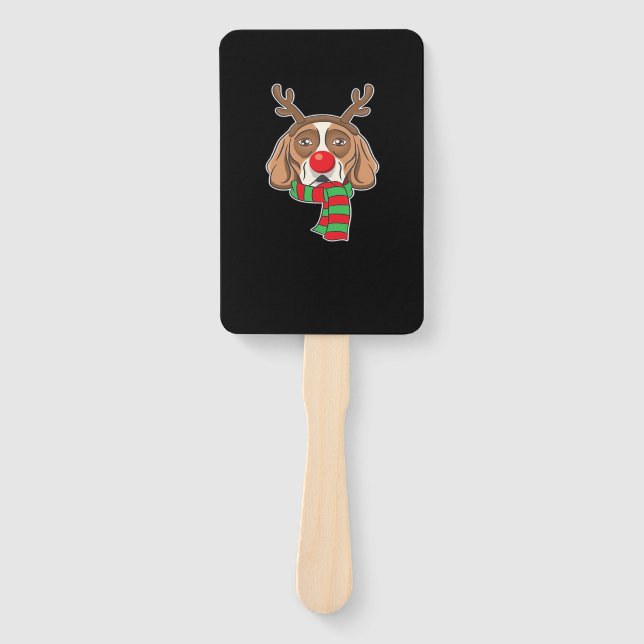 Funny Christmas Dog Xmas Reindeer Beagle Holiday G Hand Fan (Front)