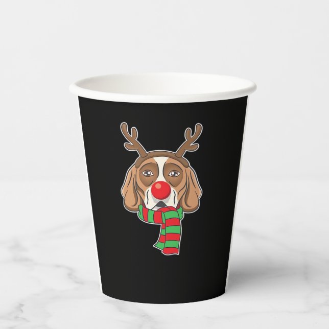 Funny Christmas Dog Xmas Reindeer Beagle Holiday G Paper Cups (Front)