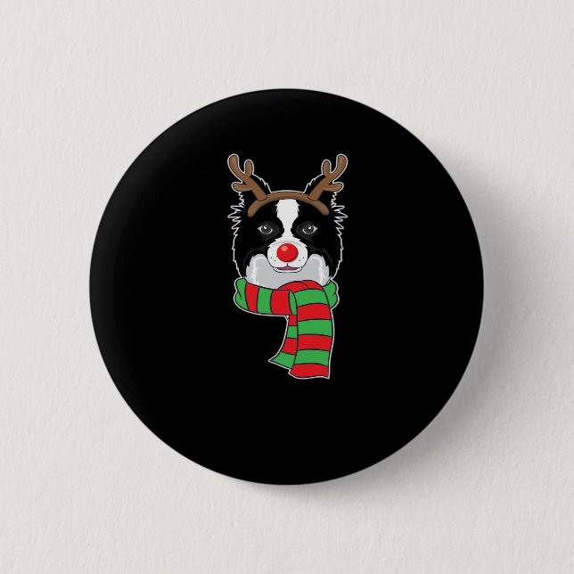 Funny Christmas Dog Xmas Reindeer Border Collie Ho 6 Cm Round Badge (Front)