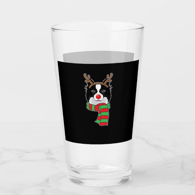 Funny Christmas Dog Xmas Reindeer Border Collie Ho Glass (Front)