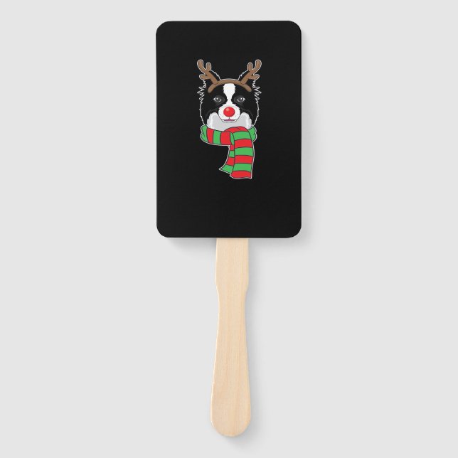 Funny Christmas Dog Xmas Reindeer Border Collie Ho Hand Fan (Front)