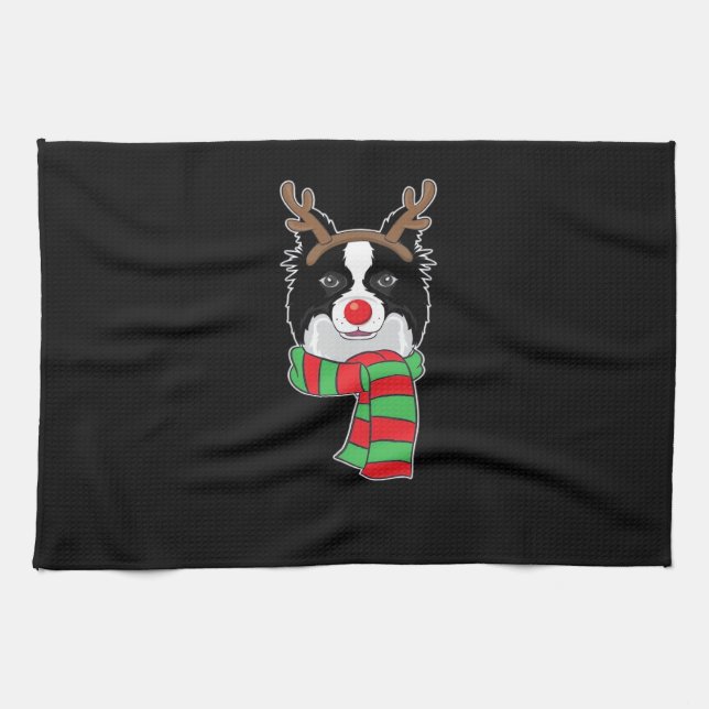 Funny Christmas Dog Xmas Reindeer Border Collie Ho Tea Towel (Horizontal)