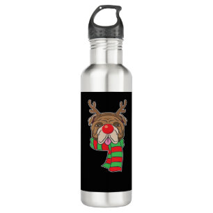 Funny Christmas Dog Xmas Reindeer Bulldog Holiday  710 Ml Water Bottle