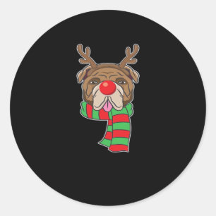 Funny Christmas Dog Xmas Reindeer Bulldog Holiday Classic Round Sticker