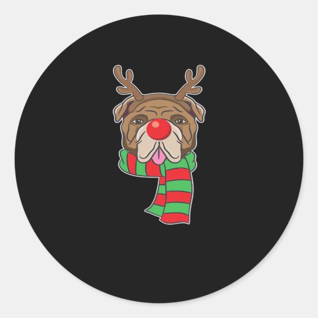 Funny Christmas Dog Xmas Reindeer Bulldog Holiday  Classic Round Sticker (Front)
