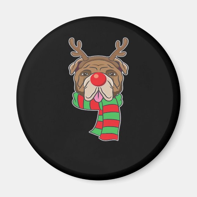Funny Christmas Dog Xmas Reindeer Bulldog Holiday  Magnet (Front)