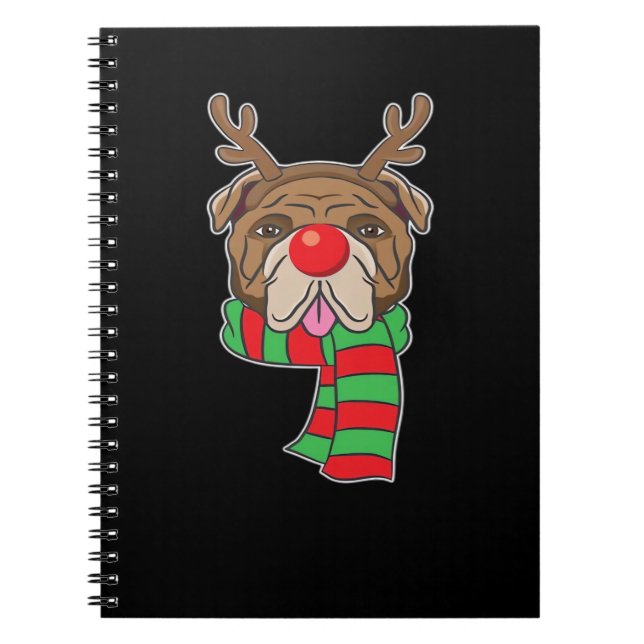 Funny Christmas Dog Xmas Reindeer Bulldog Holiday  Notebook (Front)
