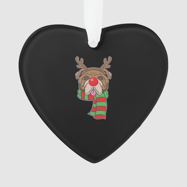 Funny Christmas Dog Xmas Reindeer Bulldog Holiday  Ornament (Front)
