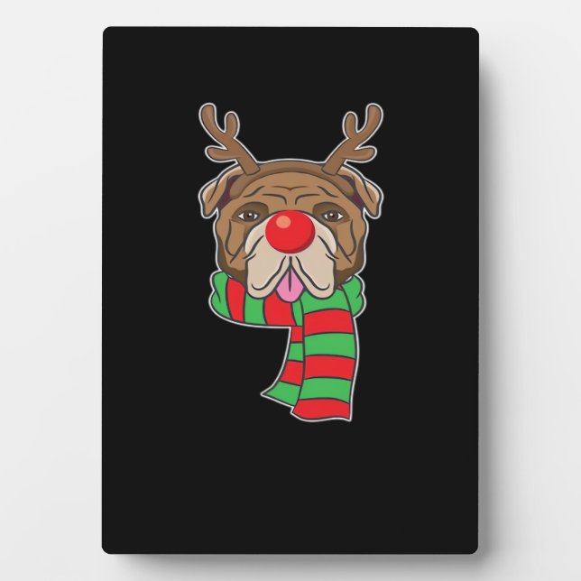 Funny Christmas Dog Xmas Reindeer Bulldog Holiday  Plaque (Front)