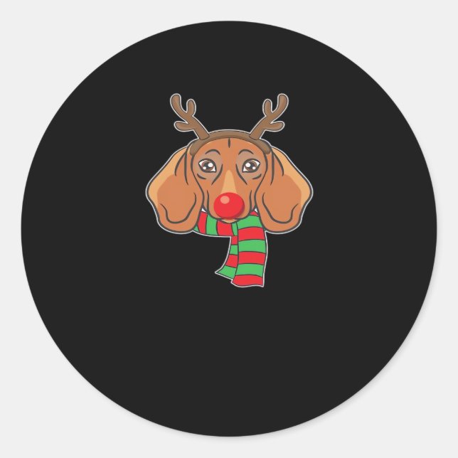 Funny Christmas Dog Xmas Reindeer Dachshund Holida Classic Round Sticker (Front)