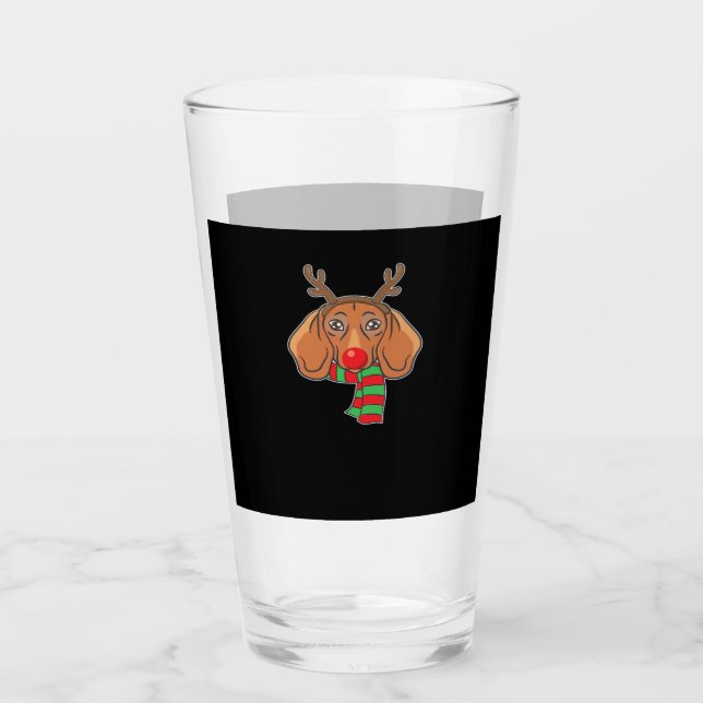 Funny Christmas Dog Xmas Reindeer Dachshund Holida Glass (Front)