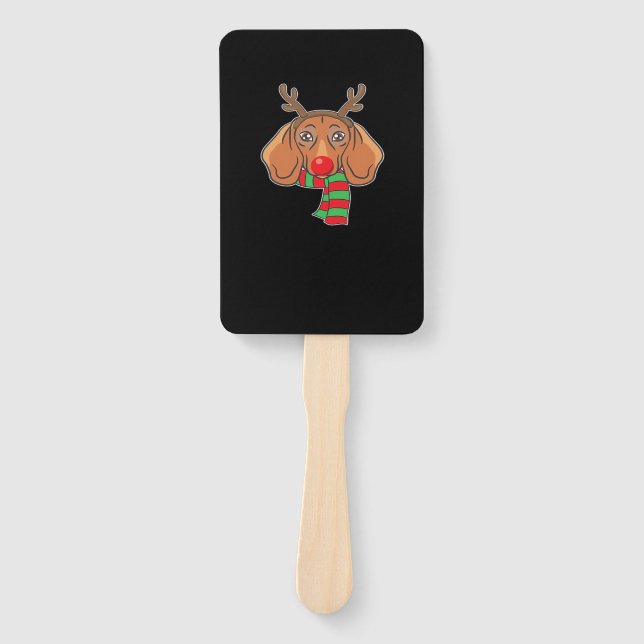 Funny Christmas Dog Xmas Reindeer Dachshund Holida Hand Fan (Front)