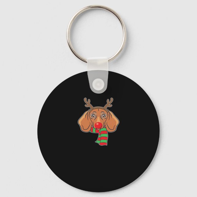 Funny Christmas Dog Xmas Reindeer Dachshund Holida Key Ring (Front)