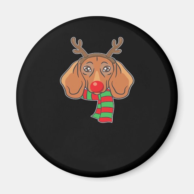 Funny Christmas Dog Xmas Reindeer Dachshund Holida Magnet (Front)
