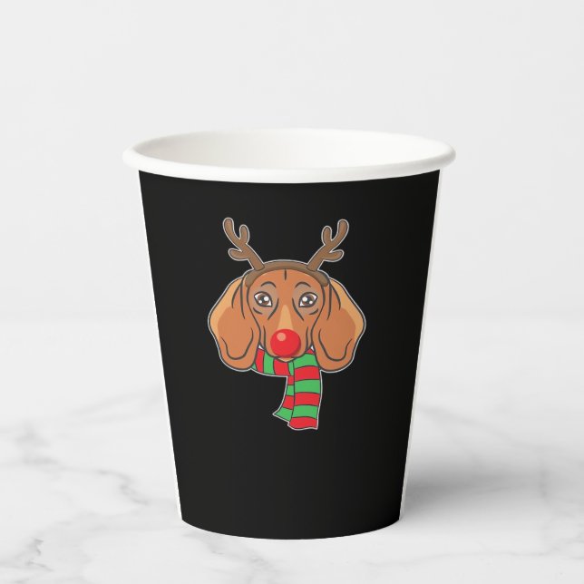 Funny Christmas Dog Xmas Reindeer Dachshund Holida Paper Cups (Front)