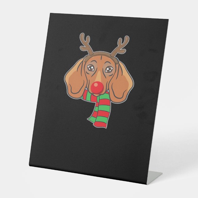 Funny Christmas Dog Xmas Reindeer Dachshund Holida Pedestal Sign (Front)