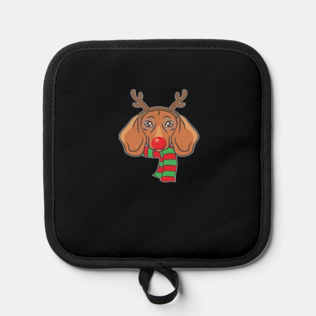 Funny Christmas Dog Xmas Reindeer Dachshund Holida Pot Holder (Front)