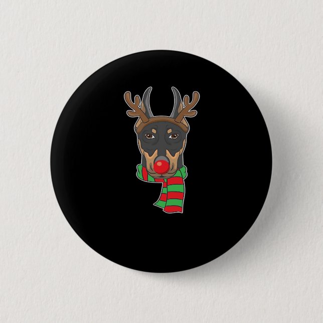 Funny Christmas Dog Xmas Reindeer Doberman Holiday 6 Cm Round Badge (Front)