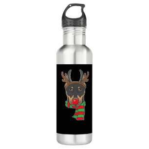 Funny Christmas Dog Xmas Reindeer Doberman Holiday 710 Ml Water Bottle
