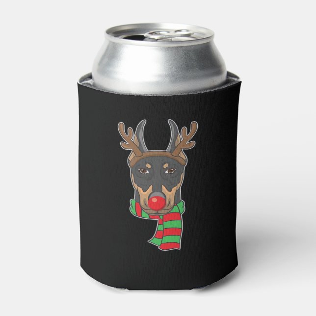 Funny Christmas Dog Xmas Reindeer Doberman Holiday Can Cooler (Can Front)