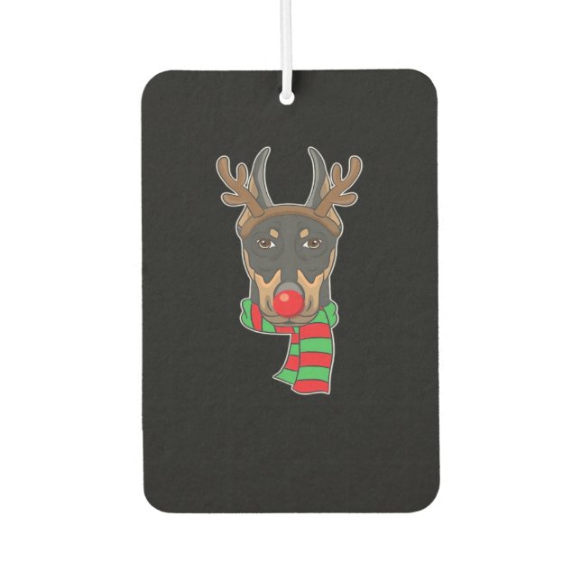 Funny Christmas Dog Xmas Reindeer Doberman Holiday Car Air Freshener (Front)