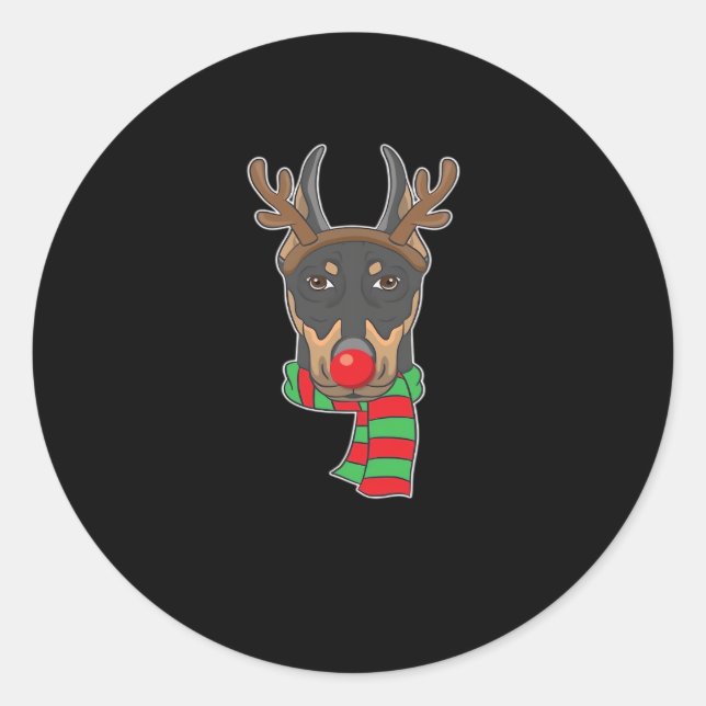 Funny Christmas Dog Xmas Reindeer Doberman Holiday Classic Round Sticker (Front)