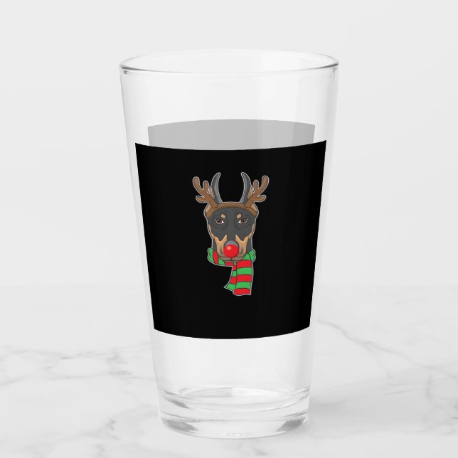 Funny Christmas Dog Xmas Reindeer Doberman Holiday Glass (Front)