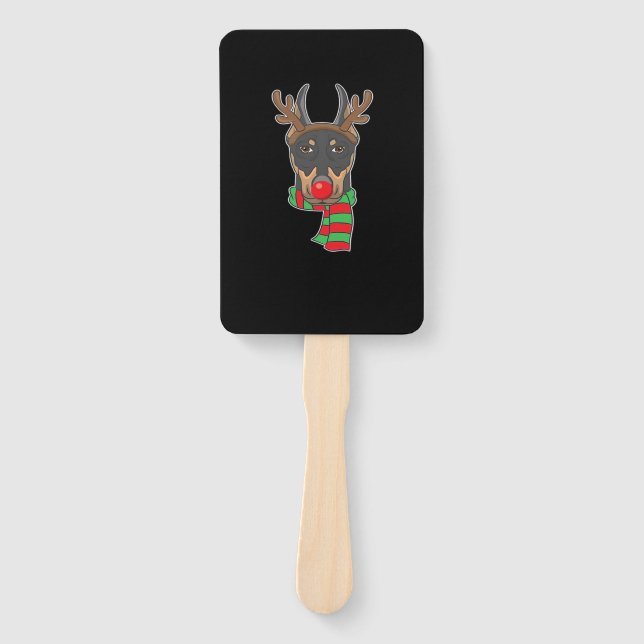 Funny Christmas Dog Xmas Reindeer Doberman Holiday Hand Fan (Front)
