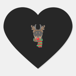 Funny Christmas Dog Xmas Reindeer Doberman Holiday Heart Sticker
